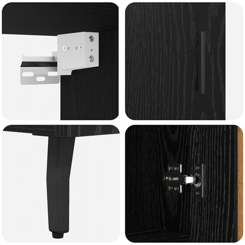 Highboard 2 pcs Czarny Dąb Materiał drewnopochodny