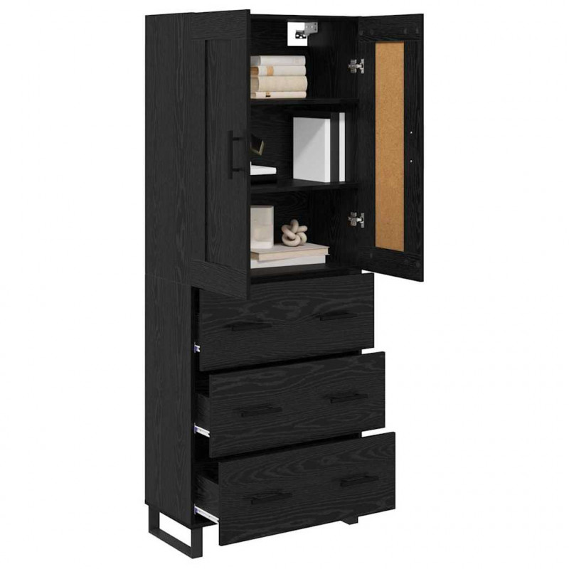 Highboard Czarny Dąb 69,5 x 34 x 180 cm Materiał drewnopochodny
