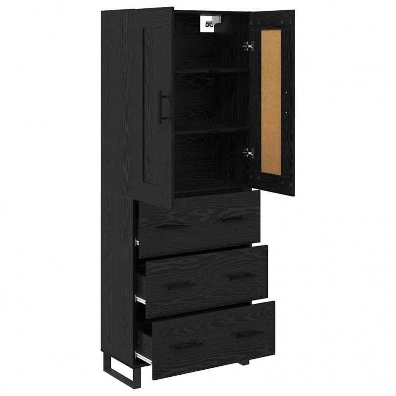 Highboard Czarny Dąb 69,5 x 34 x 180 cm Materiał drewnopochodny