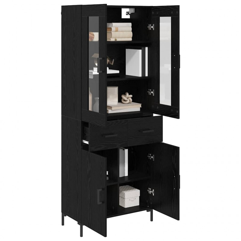 Highboard z szufladą 2 pcs Czarny Dąb Materiał drewnopochodny
