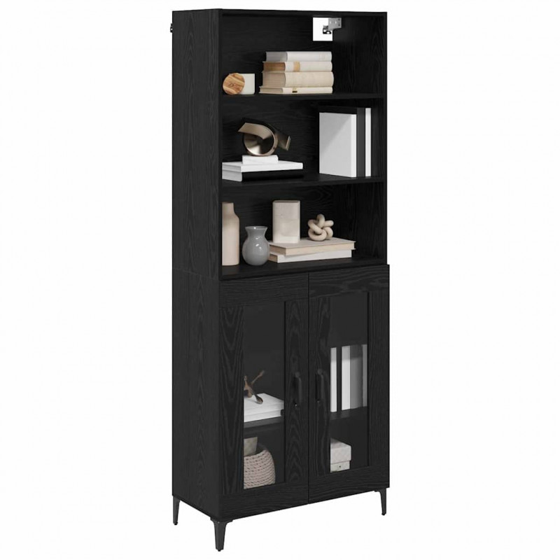 Highboard Czarny Dąb 69,5 x 34 x 180 cm Materiał drewnopochodny