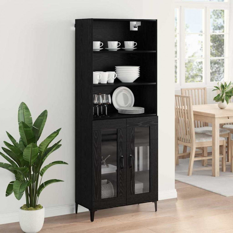 Highboard Czarny Dąb 69,5 x 34 x 180 cm Materiał drewnopochodny