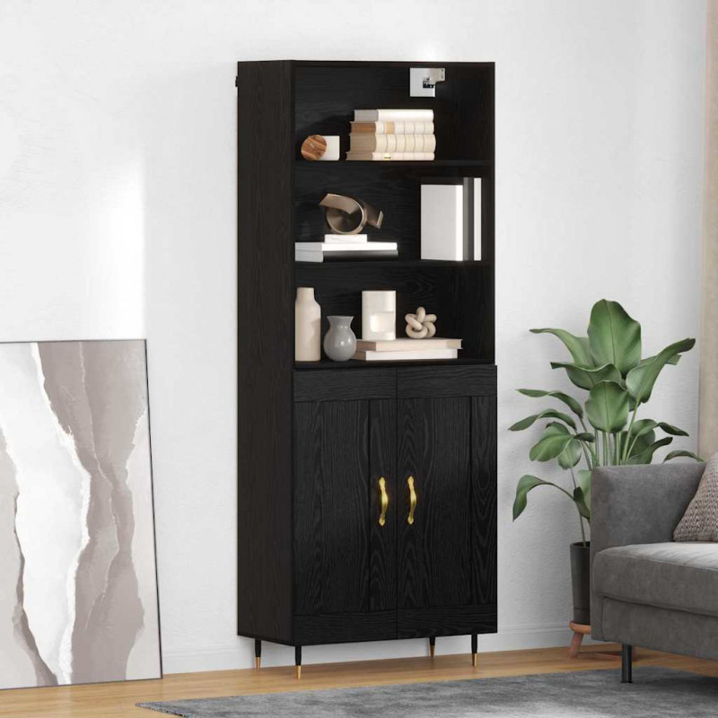 Highboard Czarny dąb 69,5 x 34 x 180 cm Materiał drewnopochodny