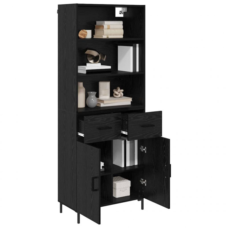 Highboard Czarny Dąb 69,5 x 34 x 180 cm Materiał drewnopochodny