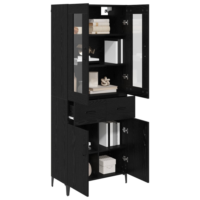 Highboard Czarny Dąb 69,5 x 34 x 180 cm Materiał drewnopochodny