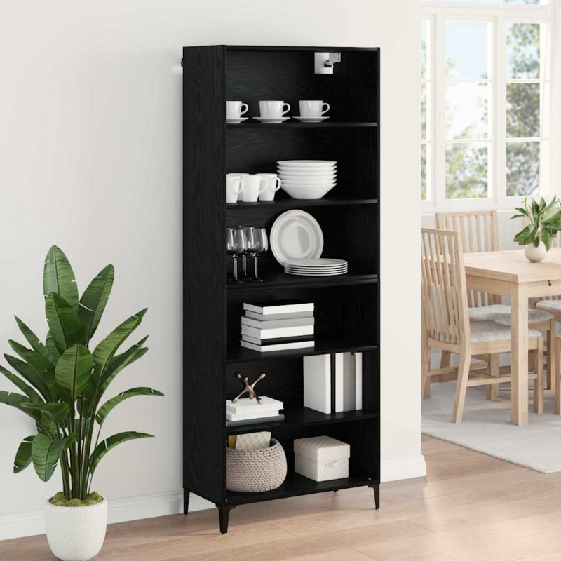 Highboard Czarny Dąb 69,5 x 34 x 180 cm Materiał drewnopochodny