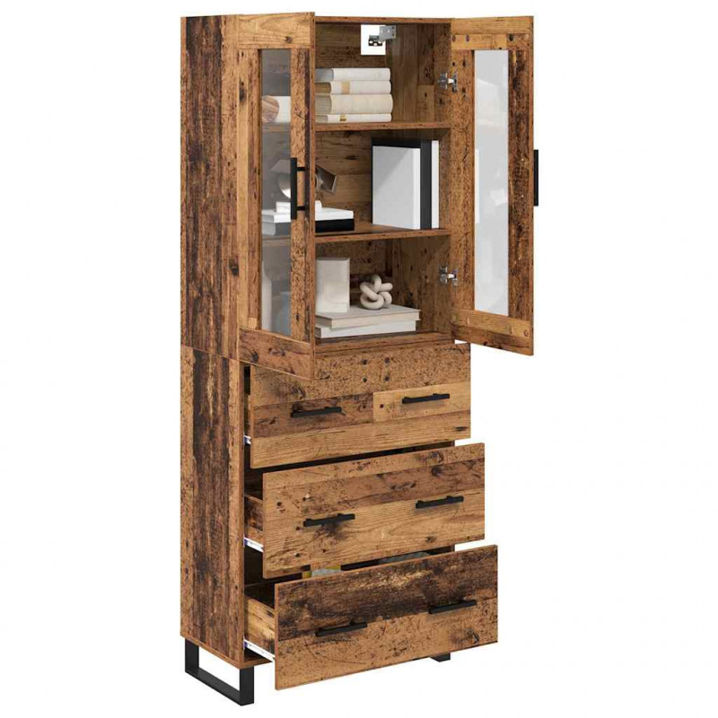 Highboard z szufladą 2 pcs Stare drewno Materiał drewnopochodny