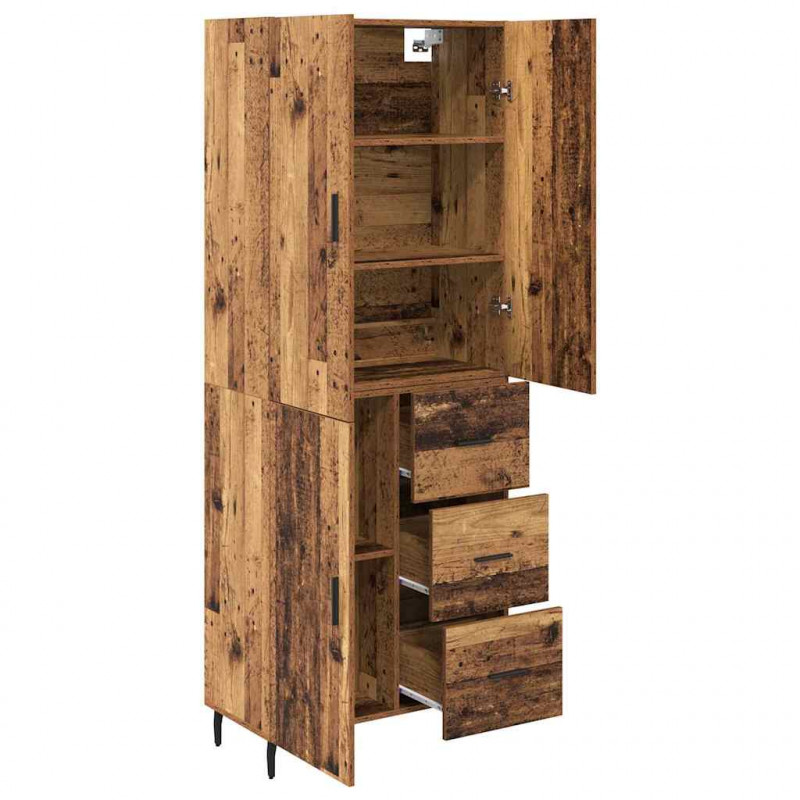 Highboard 2 pcs Stare drewno Drewno inżynieryjne i szkło