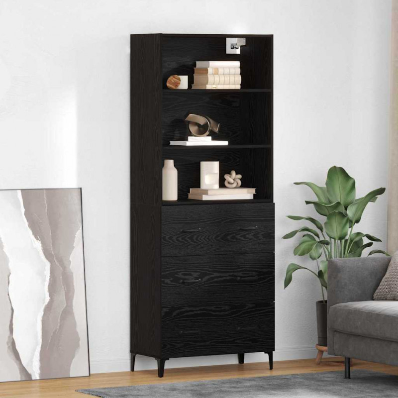 Highboard Czarny Dąb 69,5 x 34 x 180 cm Materiał drewnopochodny