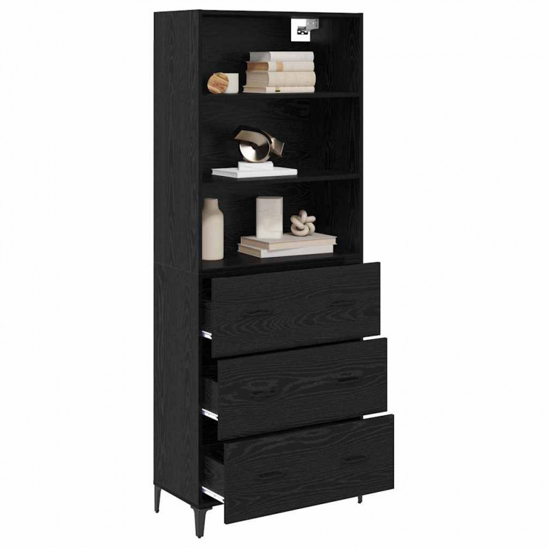 Highboard Czarny Dąb 69,5 x 34 x 180 cm Materiał drewnopochodny