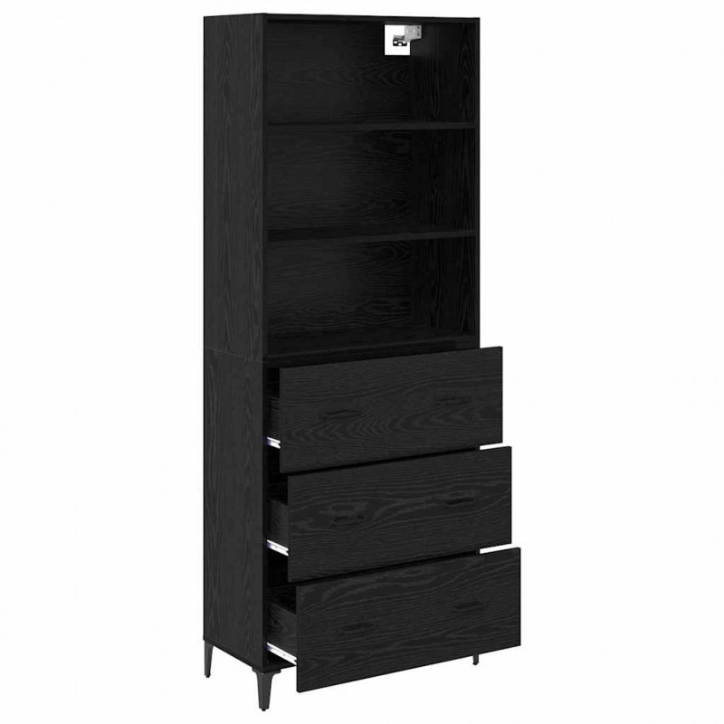 Highboard Czarny Dąb 69,5 x 34 x 180 cm Materiał drewnopochodny