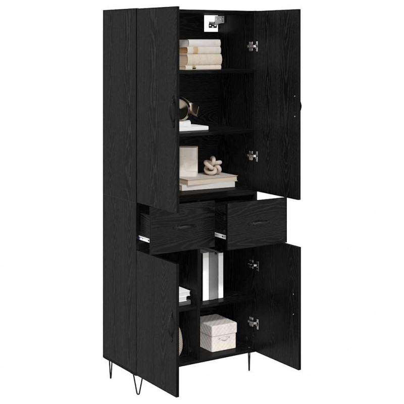 Highboard 2 pcs Czarny Dąb Drewno inżynieryjne i szkło