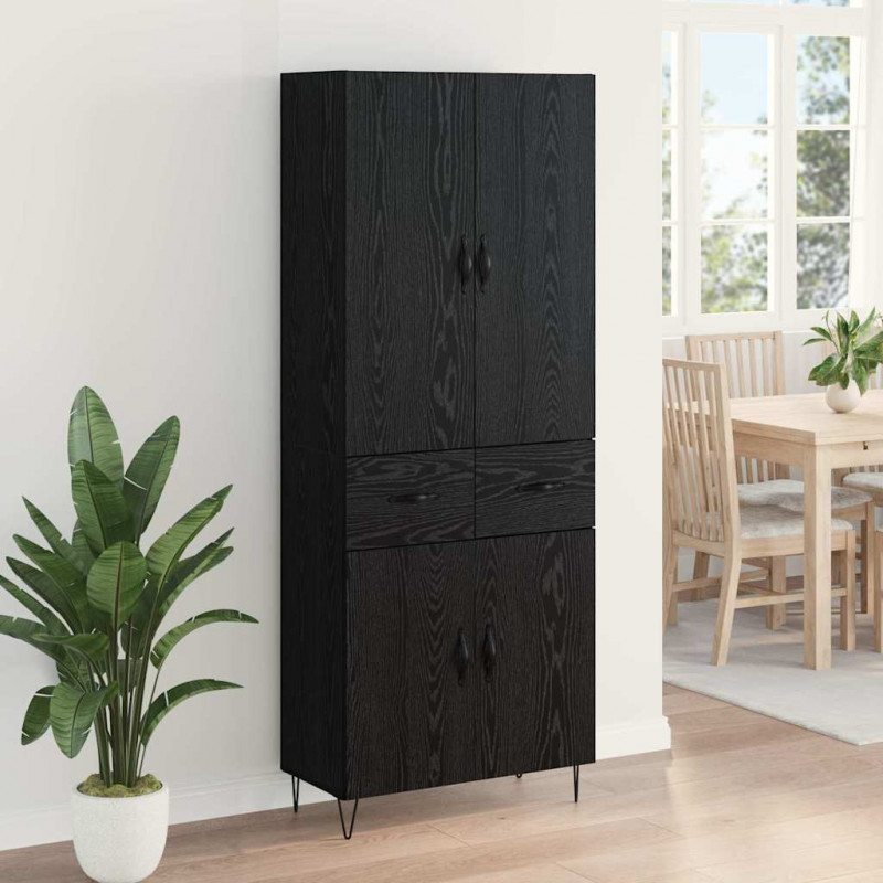 Highboard 2 pcs Czarny Dąb Drewno inżynieryjne i szkło