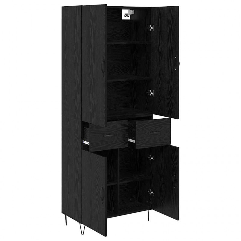 Highboard 2 pcs Czarny Dąb Drewno inżynieryjne i szkło