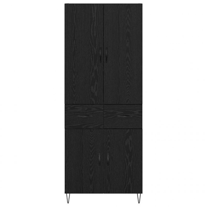Highboard 2 pcs Czarny Dąb Drewno inżynieryjne i szkło
