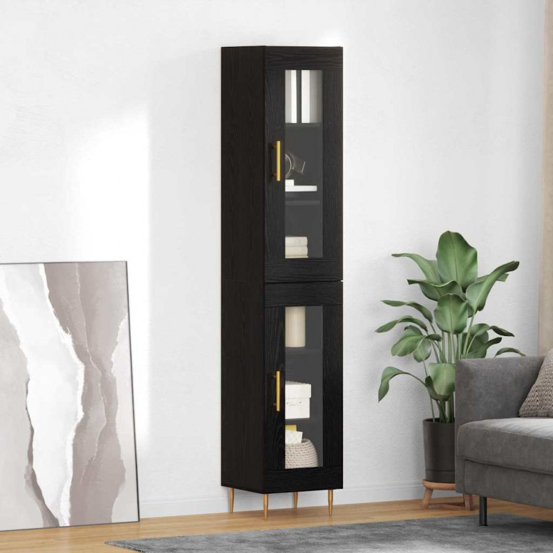 Highboard 2 pcs Czarny Dąb Szkło