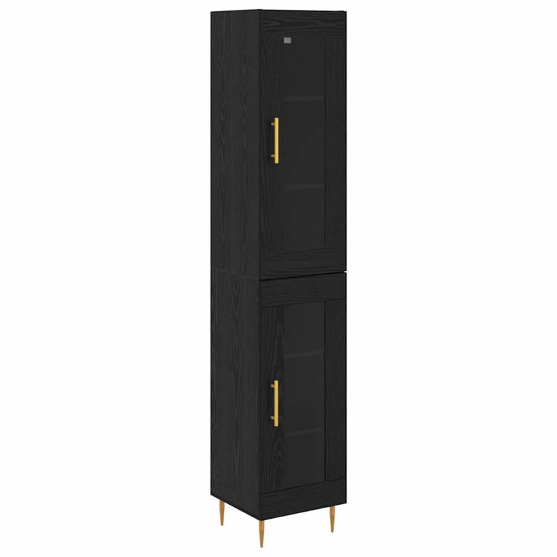 Highboard 2 pcs Czarny Dąb Szkło