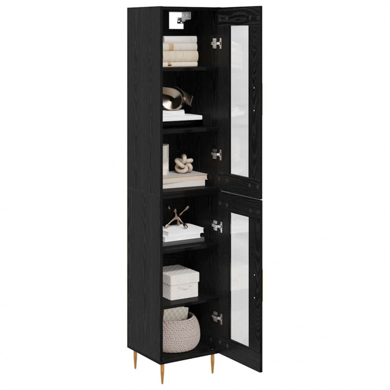Highboard 2 pcs Czarny Dąb Szkło