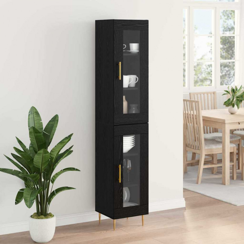 Highboard 2 pcs Czarny Dąb Szkło