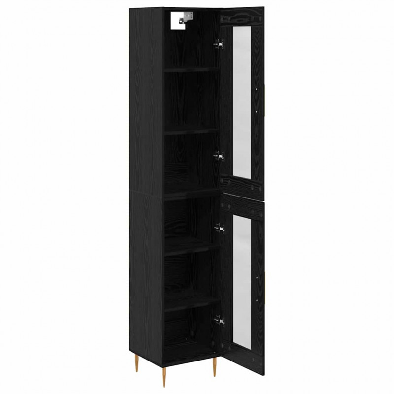 Highboard 2 pcs Czarny Dąb Szkło