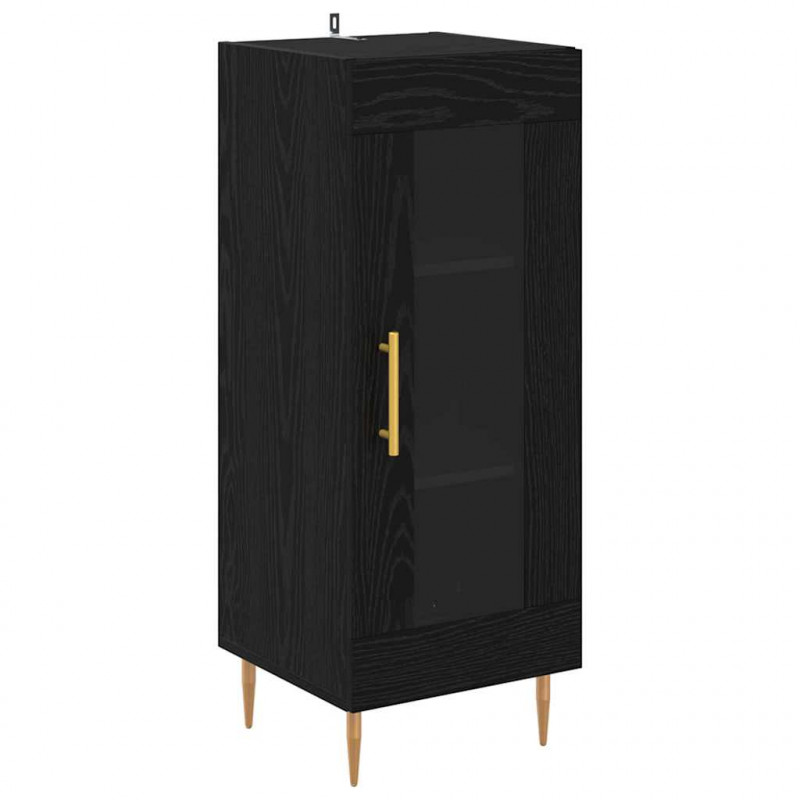 Highboard 2 pcs Czarny Dąb Szkło