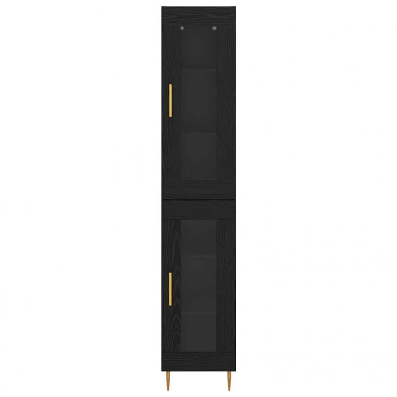 Highboard 2 pcs Czarny Dąb Szkło