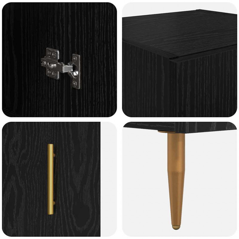 Highboard 2 pcs Czarny Dąb Szkło