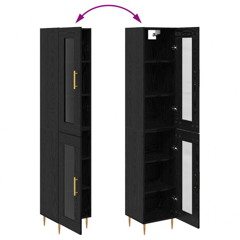 Highboard 2 pcs Czarny Dąb Szkło