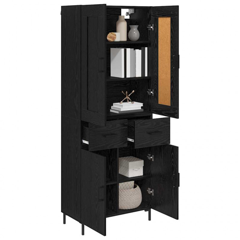 Highboard z szufladą 2 pcs Czarny Dąb Materiał drewnopochodny