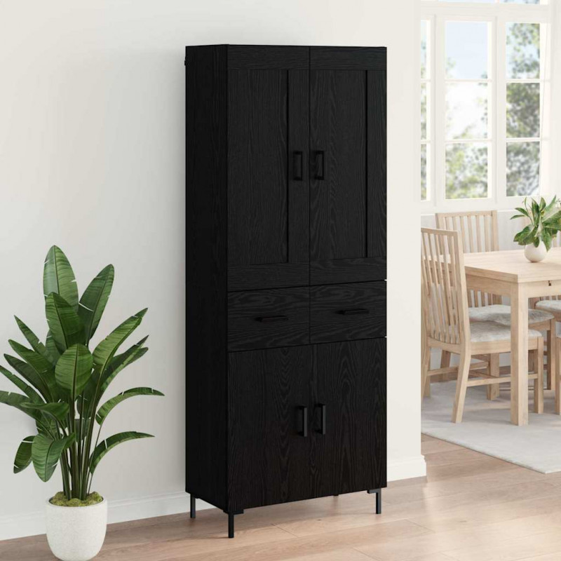 Highboard z szufladą 2 pcs Czarny Dąb Materiał drewnopochodny