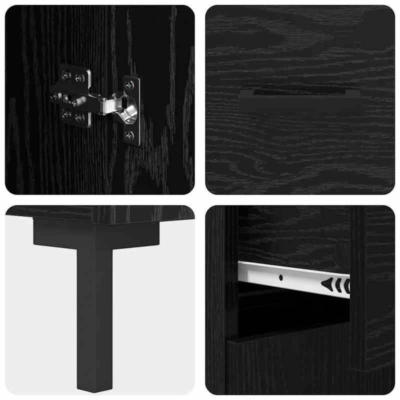Highboard z szufladą 2 pcs Czarny Dąb Materiał drewnopochodny