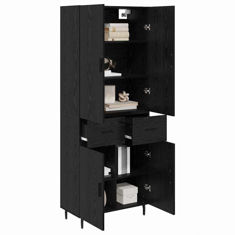 Highboard 2 pcs Czarny dąb Drewno inżynieryjne i szkło