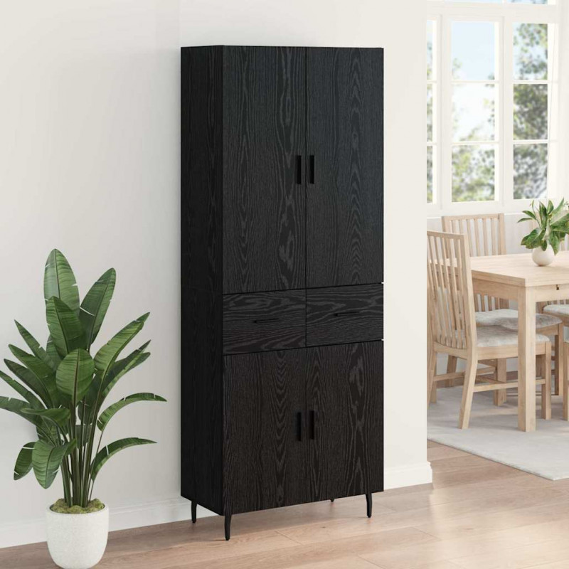 Highboard 2 pcs Czarny dąb Drewno inżynieryjne i szkło