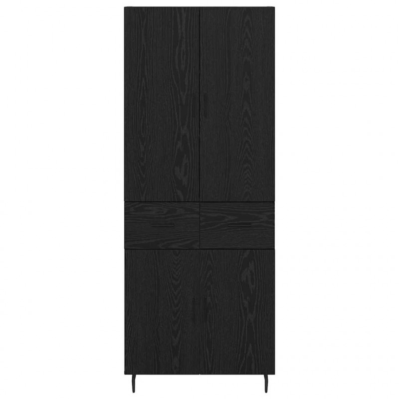 Highboard 2 pcs Czarny dąb Drewno inżynieryjne i szkło