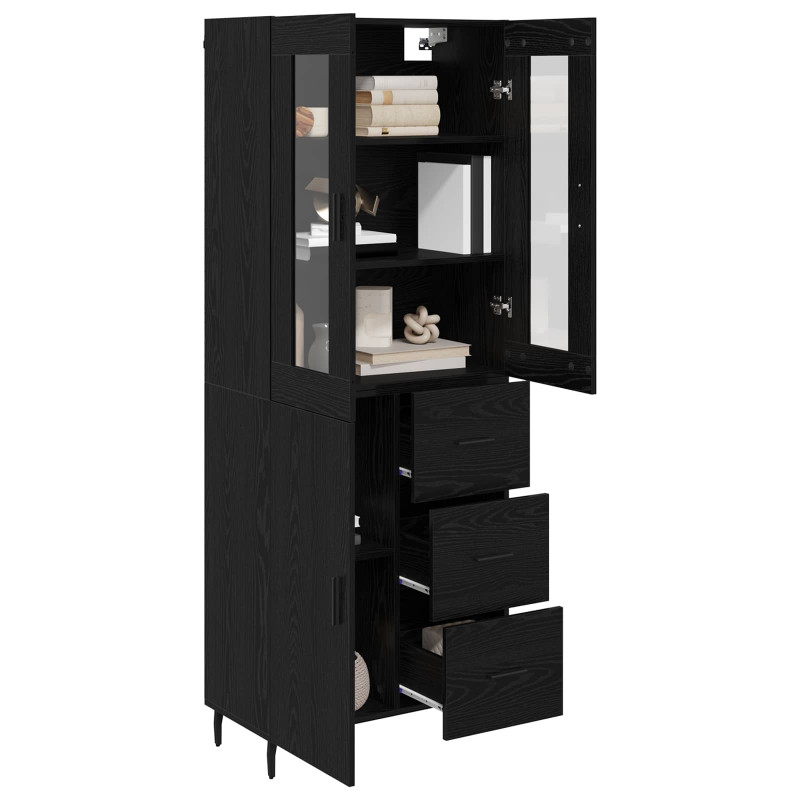 Highboard 2 pcs Czarny Dąb Drewno inżynieryjne i szkło