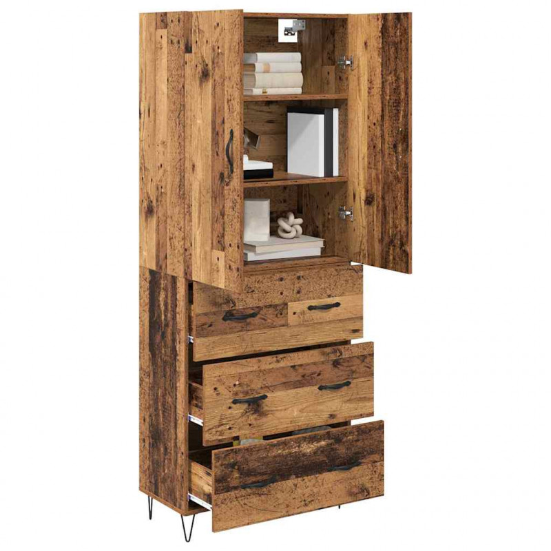 Highboard z szufladą 2 pcs Stare drewno Materiał drewnopochodny