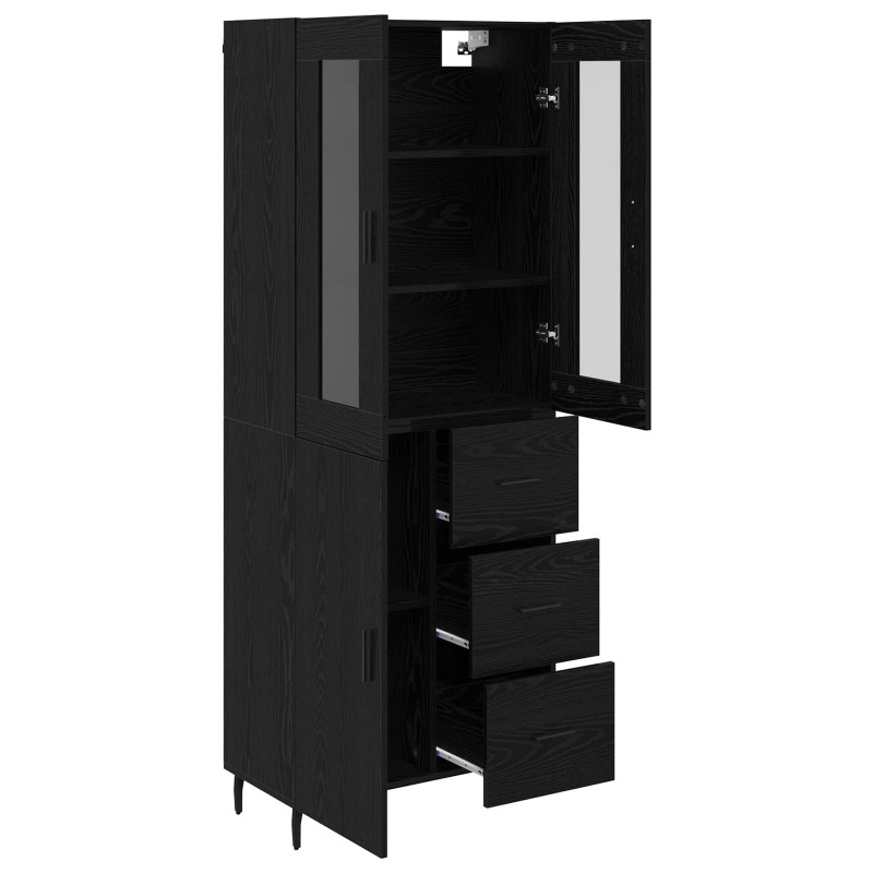 Highboard 2 pcs Czarny Dąb Drewno inżynieryjne i szkło