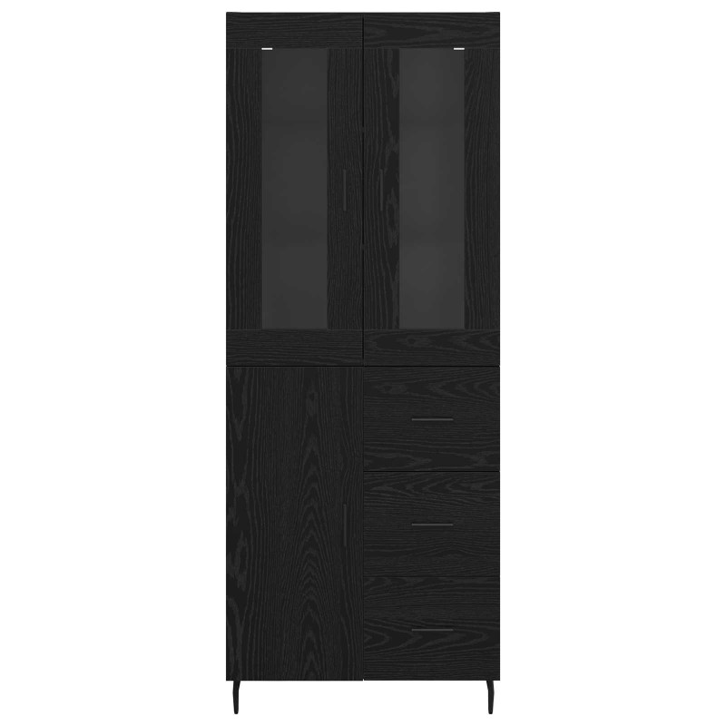 Highboard 2 pcs Czarny Dąb Drewno inżynieryjne i szkło