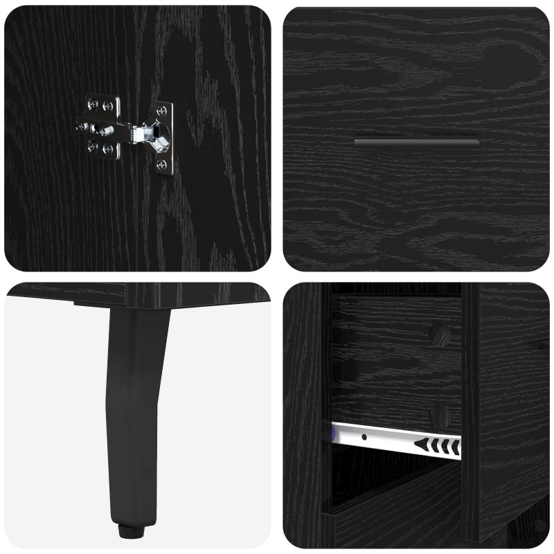 Highboard 2 pcs Czarny Dąb Drewno inżynieryjne i szkło