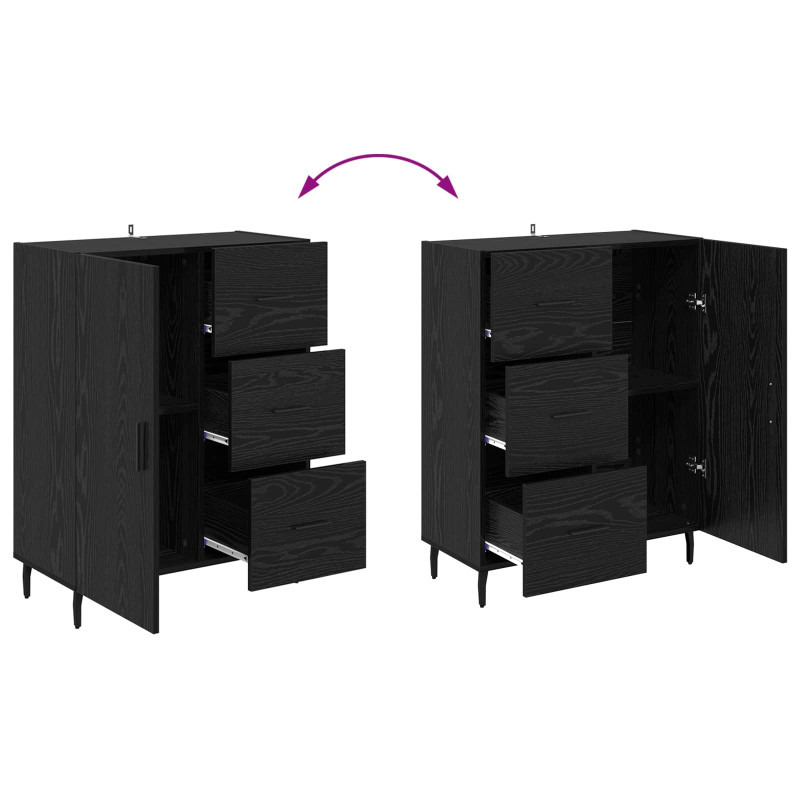 Highboard 2 pcs Czarny Dąb Drewno inżynieryjne i szkło