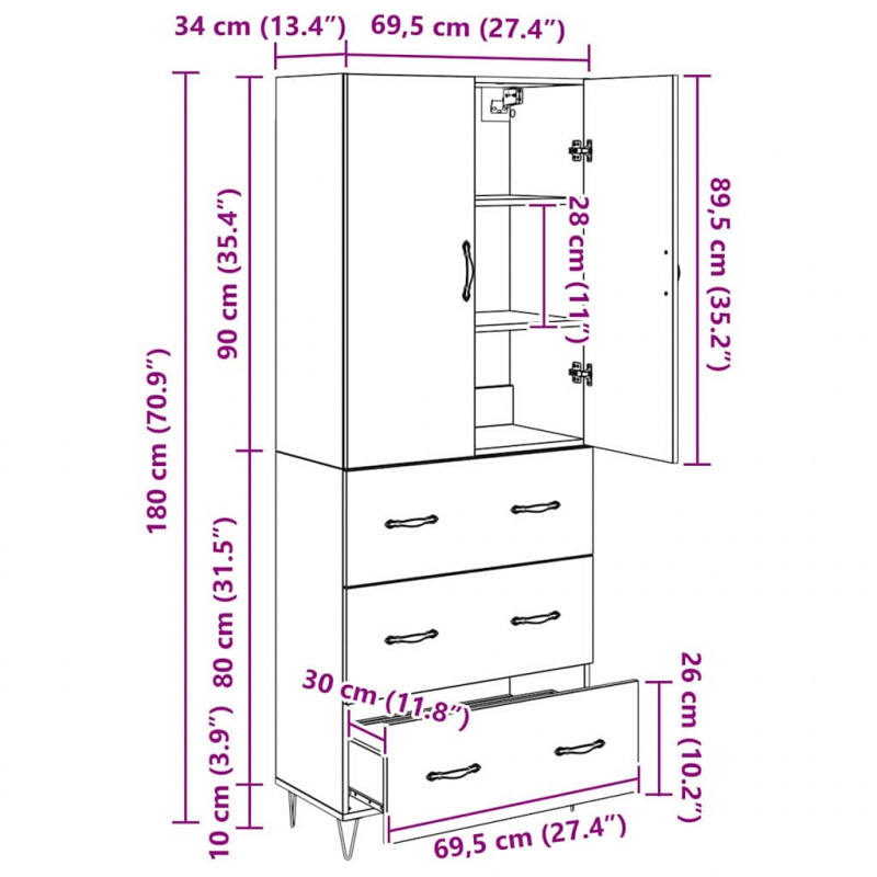 Highboard z szufladą 2 pcs Stare drewno Materiał drewnopochodny