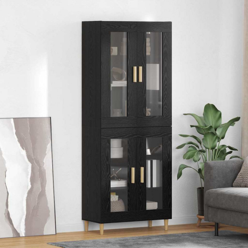 Highboard Czarny Dąb 69,5 x 34 x 180 cm Materiał drewnopochodny