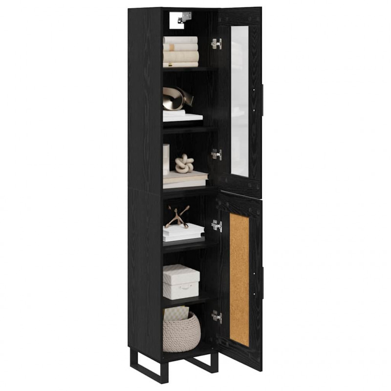 Highboard Czarny Dąb 34,5 x 34 x 180 cm Materiał drewnopochodny