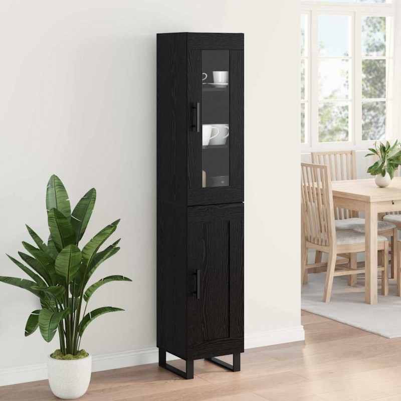 Highboard Czarny Dąb 34,5 x 34 x 180 cm Materiał drewnopochodny