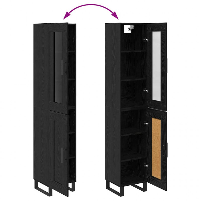 Highboard Czarny Dąb 34,5 x 34 x 180 cm Materiał drewnopochodny