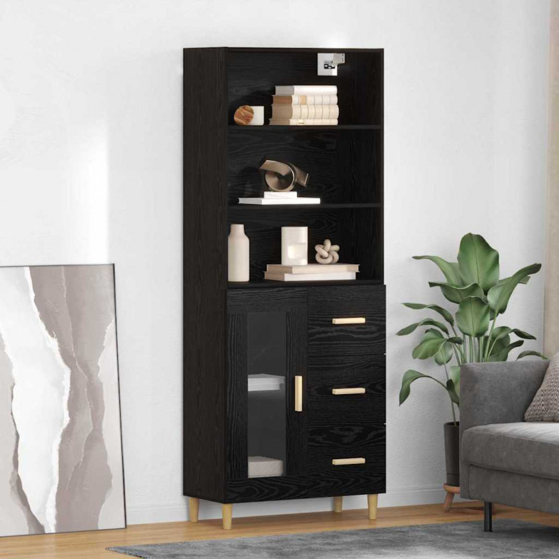 Highboard z szufladą Czarny Dąb 69,5 x 32,5 x 180 cm