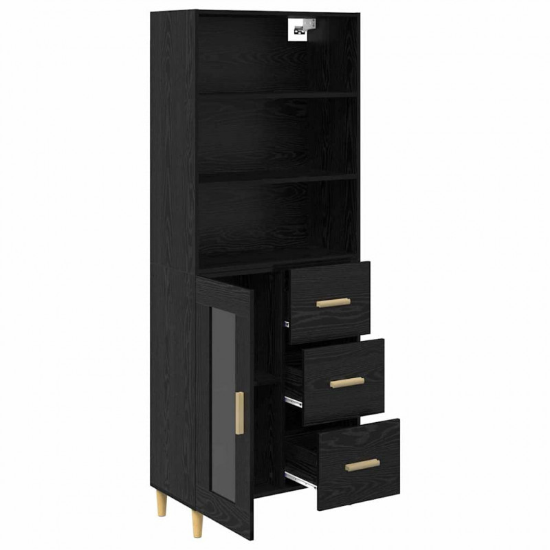 Highboard z szufladą Czarny Dąb 69,5 x 32,5 x 180 cm