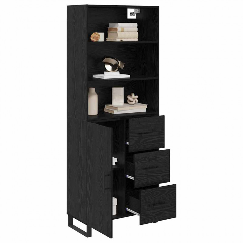 Highboard Czarny Dąb 69,5 x 34 x 180 cm Materiał drewnopochodny