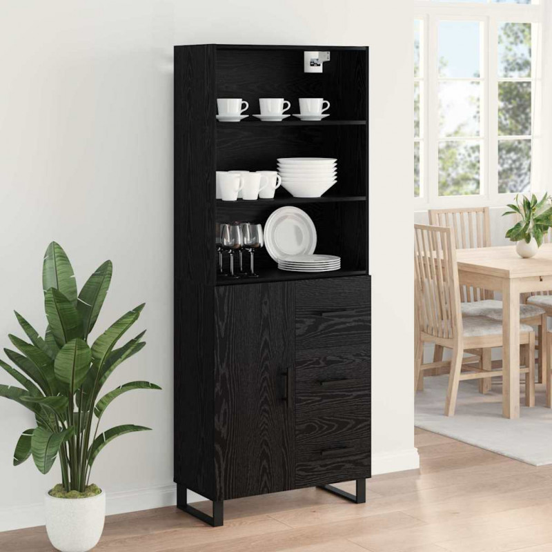 Highboard Czarny Dąb 69,5 x 34 x 180 cm Materiał drewnopochodny