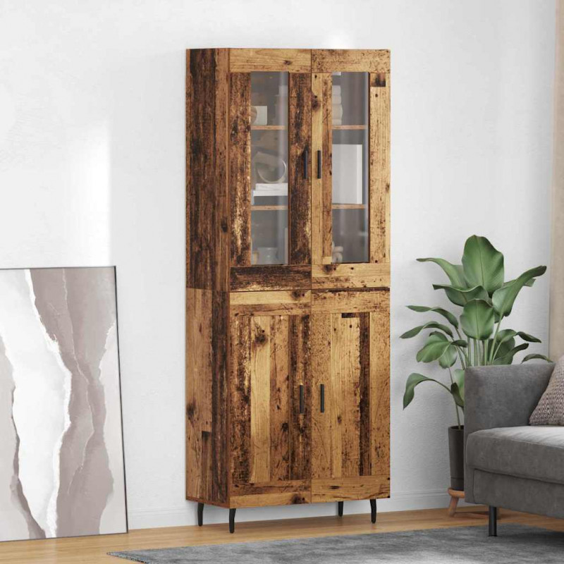 Highboard 2 pcs Stare drewno Drewno inżynieryjne i szkło